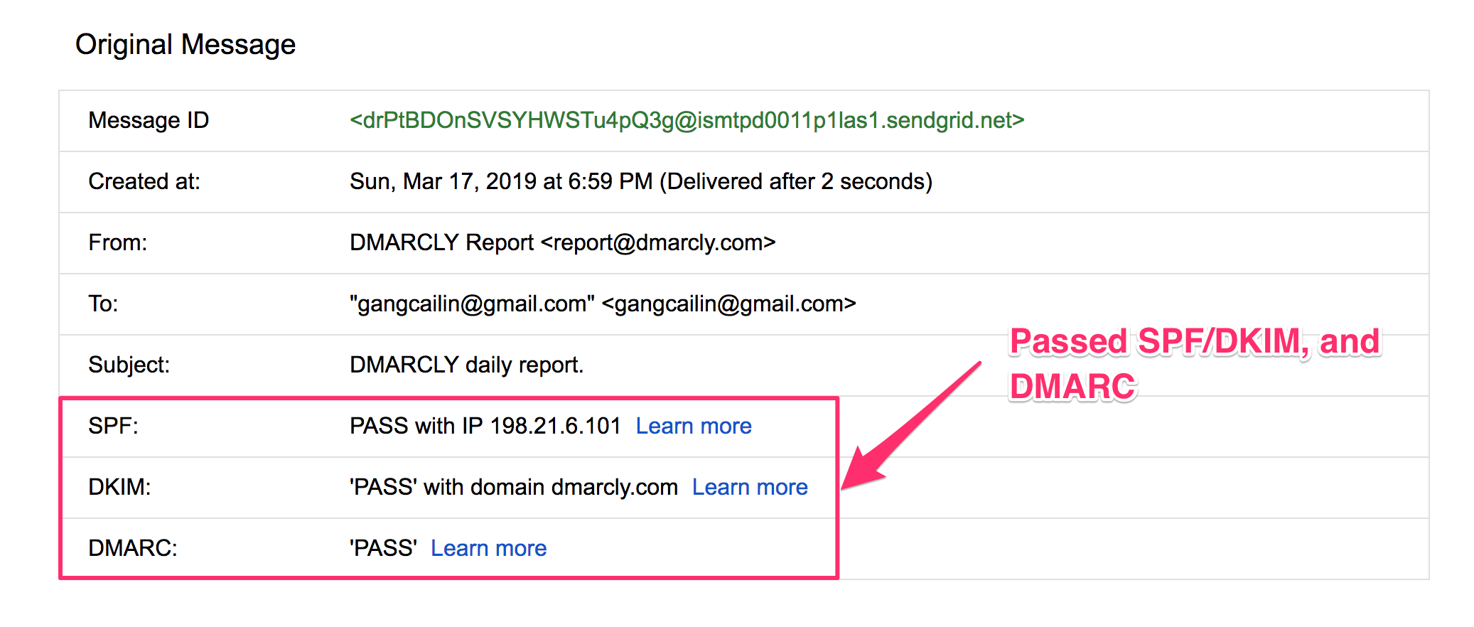 SPF and DKIM authentication results